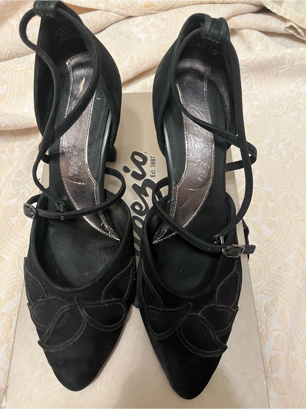 Capezio Black Pointed-Toe Strappy Heels with Floral Applique-dance shoes